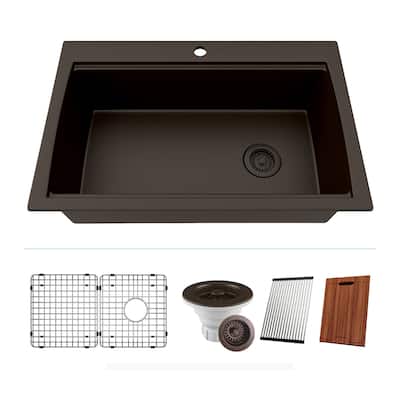33 Inch Lexicon Platinum Quartz Composite Drop-in Undermount Single Bowl Workstation Galaxy Mocha Kitchen Sink LP-750TM-M