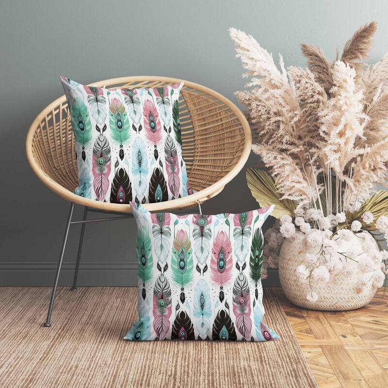 Feathered Treasure Faux Suede Reversible Throw Pillow Pink and Green