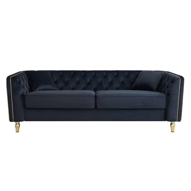87.01" Velvet Corduroy Modern Classic 3-Seater Sofa with Solid Pine Wood Frame, Includes 2 Throw Pillows