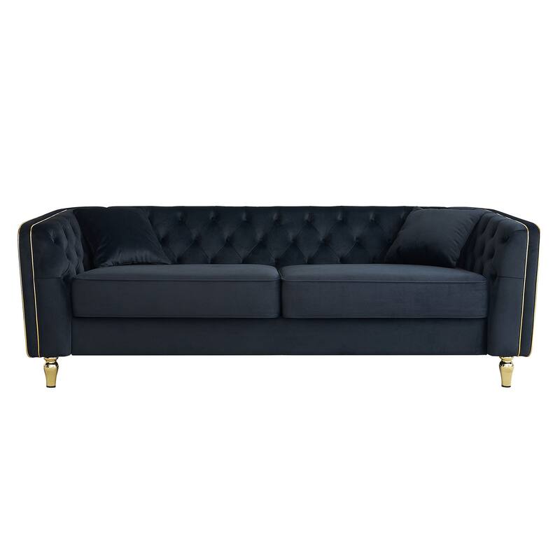 87.01"W Modern Tufted Velvet Sofa, Black, for Living Room, Hotel Apartment