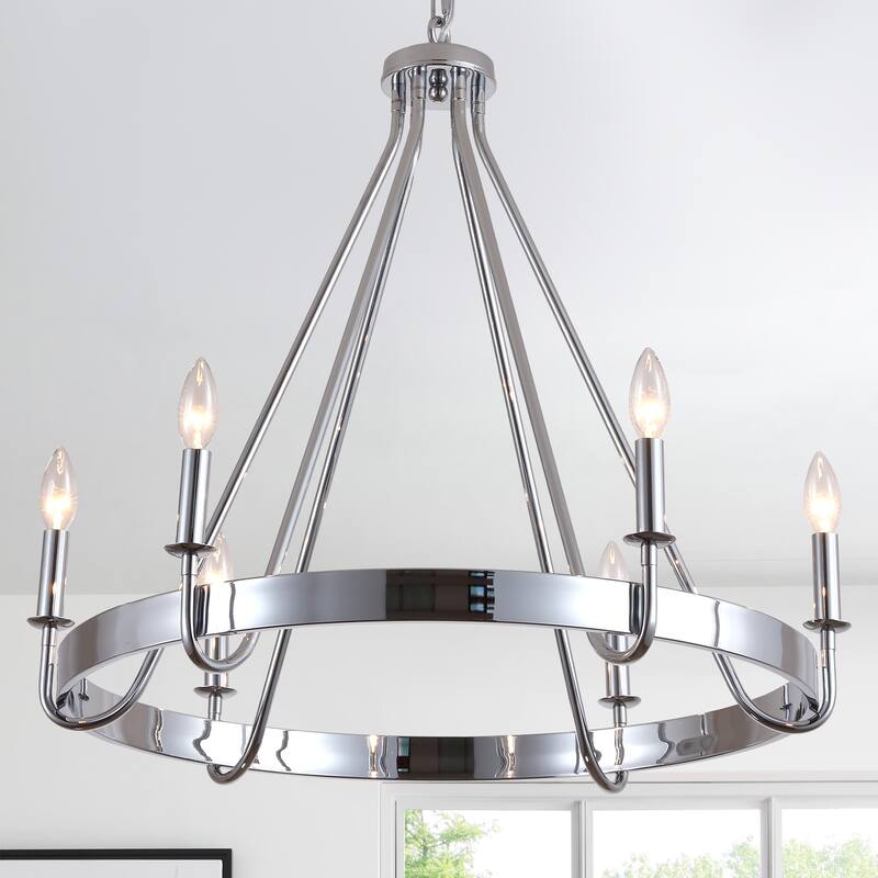 Bella Depot 28" 6-Light Silver Metal Chandelier Adjustable Pendant Light for Dining Room Bedroom