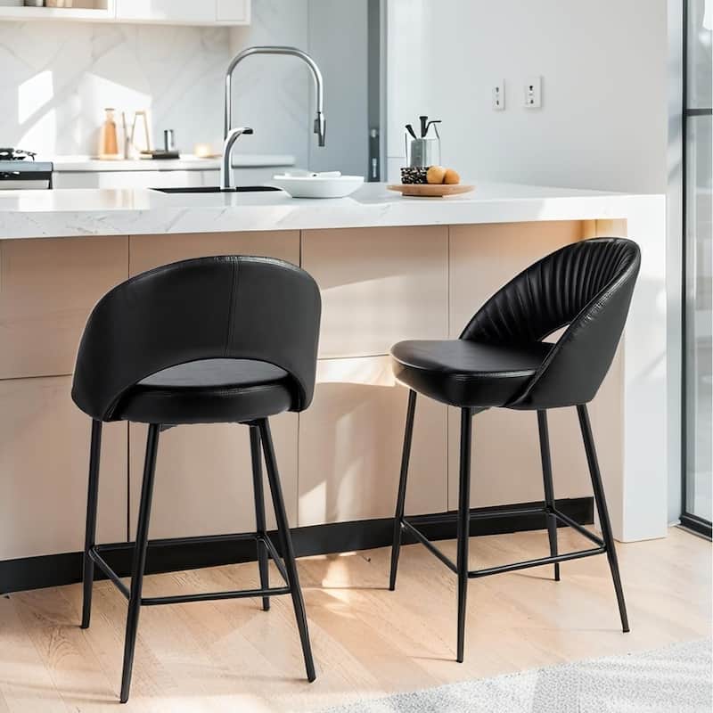 Glitzhome 26"H Faux Leather Upholstered Counter Stools with Metal Legs Set of 2/4 - N/A - Counter Height - Set of 2 Black