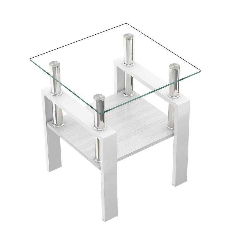 Set of 2 Modern Tempered Glass Tea Table,Tempered Glass Tabletop with MDF Layer,Coffee Table