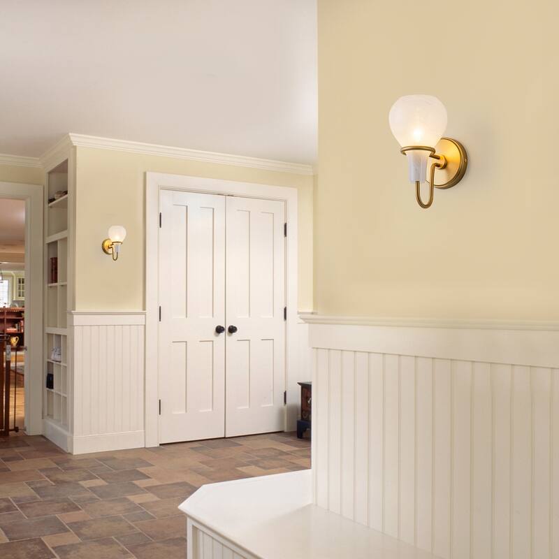 Modern Gold Vanity Light with Clouded Glass Bulb-Vase Shades Bathroom