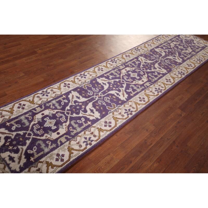 Purple Oushak Oriental Runner Rug Hand-Knotted Hallway Wool Carpet - 2'6"x 10'0"