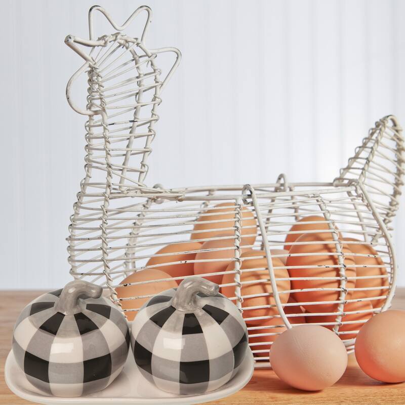 Transpac Ceramic White Harvest Buffalo Check Salt and Pepper Shakers Set of 3