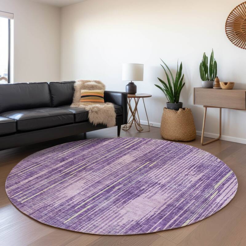 Premium Washable Super Soft Transitional Stripes Mayfield Rug - Purple - 8' x 8' - Round