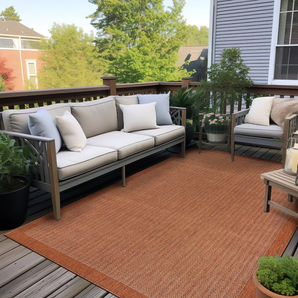 World Rug Gallery Contemporary Bordered Reversible Indoor / Outdoor Area Rug