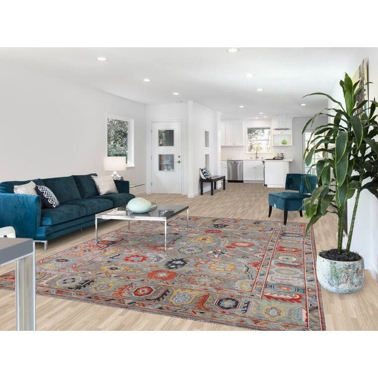 Transitional Gray Oushak Oriental Area Rug Hand-Knotted Wool Carpet - 7'9"x 10'4"