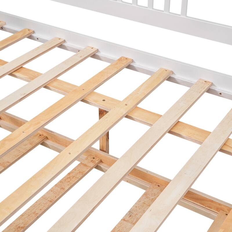 Full Size Daybed Wood Bed with Twin Size Trundle, White