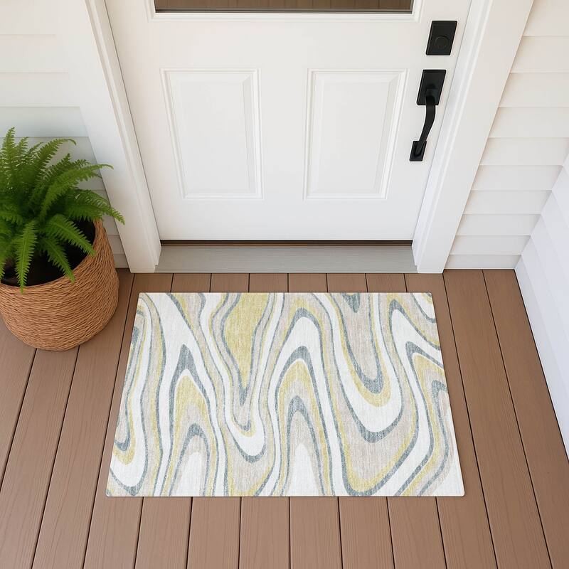 Machine Washable Indoor/ Outdoor Abstract Busey Chantille Rug - Ivory - 1'8" x 2'6"