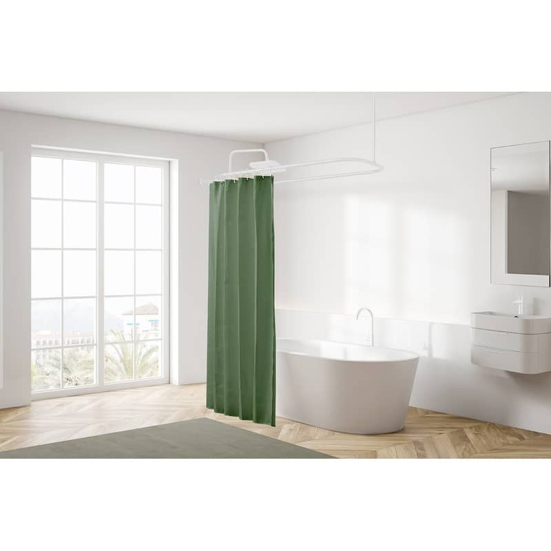 Utopia Alley Rustproof Wall Mounted Aluminum Hoop Shower Rod 45.7x22", with White Shower Curtain 180x70"
