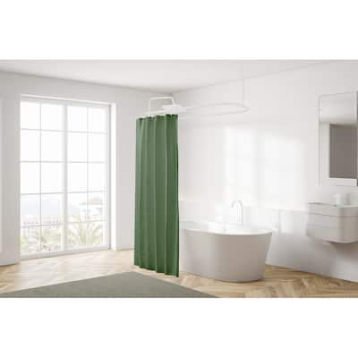 Utopia Alley Rustproof Wall Mounted Aluminum Hoop Shower Rod With Ceiling Support for Clawfoot Tub, 46 * 22 in, White