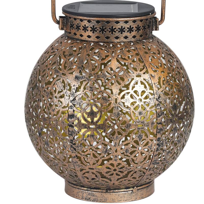 Adeco Solar Outdoor Metal Lantern Champagne Metal with Hanging Handle