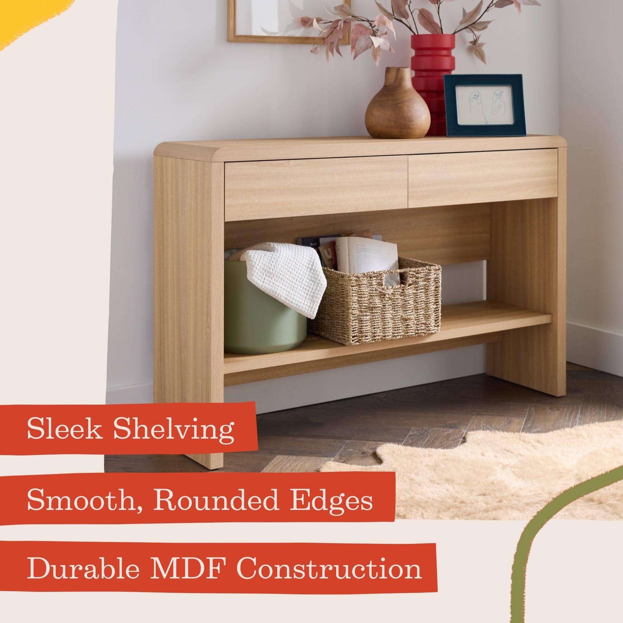 Brookside Reyna Modern Wood Console Table - Stylish Entryway