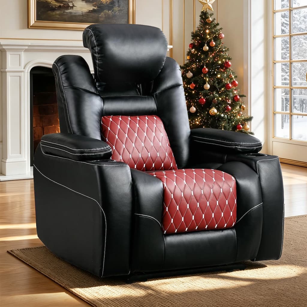 Power Recliner Chair with Adjustable Powered Headrest Faux Leather Home Theater Seating Reclining Furniture with USB Ports