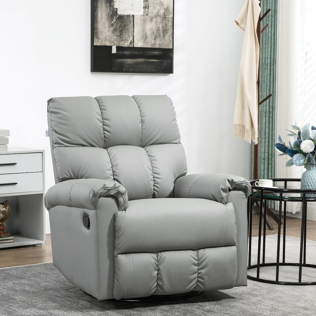 HOMCOM Modern Recliner Chair, Faux Leather Recliner Seating with Footrest and 360 Swivel Rotation Base, Brown