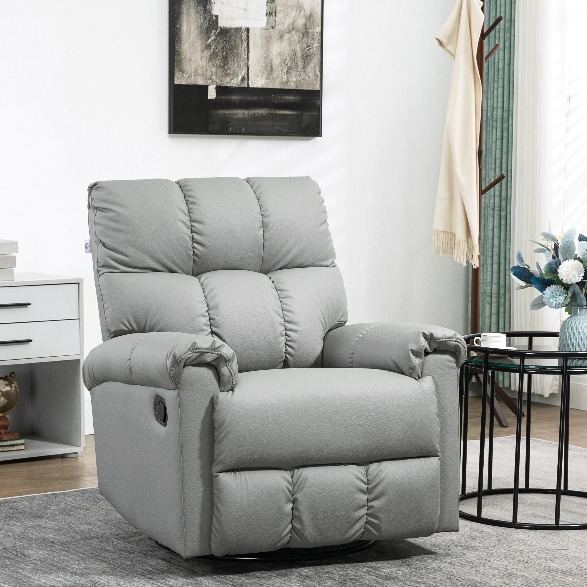 Plush Rocker Recliner Chair Overstuffed Comfort Manual Leather 360 Swivel Footrest Bed Bath Beyond 40760094