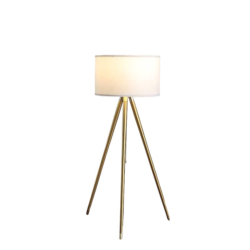 Gold Metal Adjustable Tripod Floor Lamp With White Linen Drum Shade - 23" x 23" x 64"