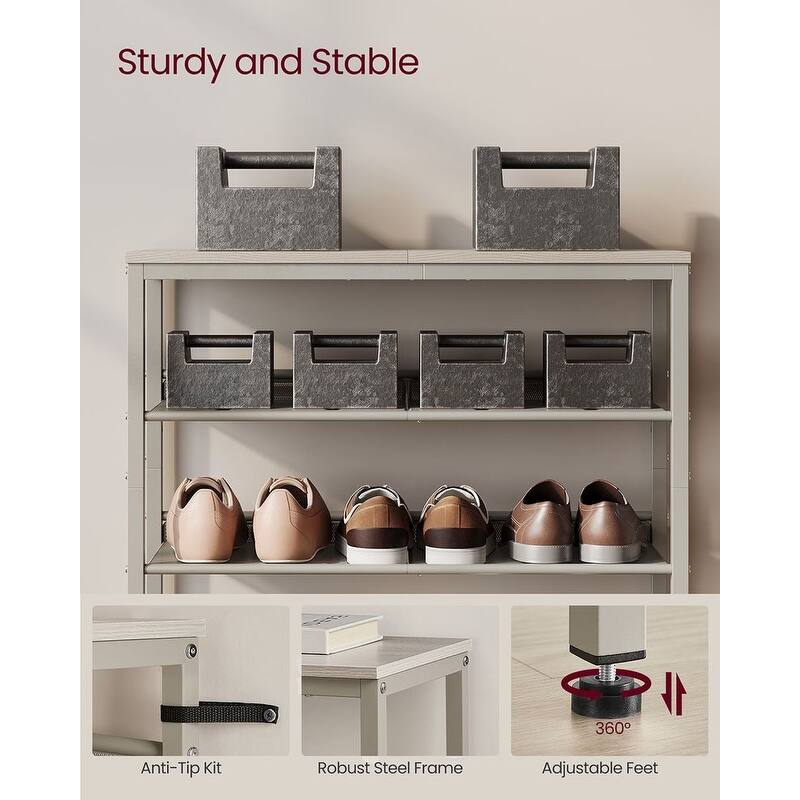 Brown Wood 5-Tier Shoe Rack with Storage Shelves and Spacious Top - 11.8”D x 29.5”W x 36.6”H