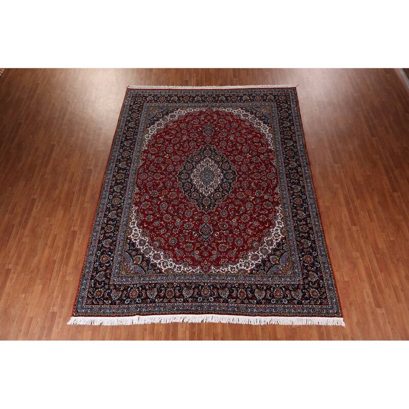 Red Medallion Kashan Turkish Rug Traditional Machine-Made Carpet - 9'7" x 12'5"