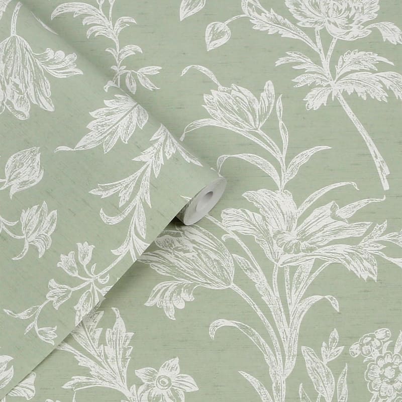 Laura Ashley Lloyd Sage Green Wallpaper