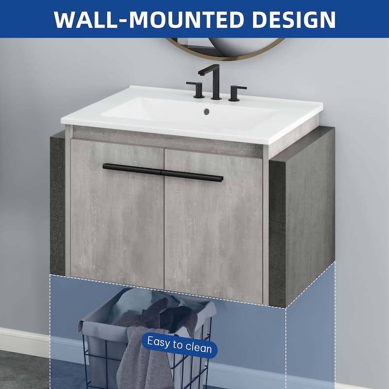 Moasis Wall Mounted Bathroom Vanity Cabinet with Ceramic Sink
