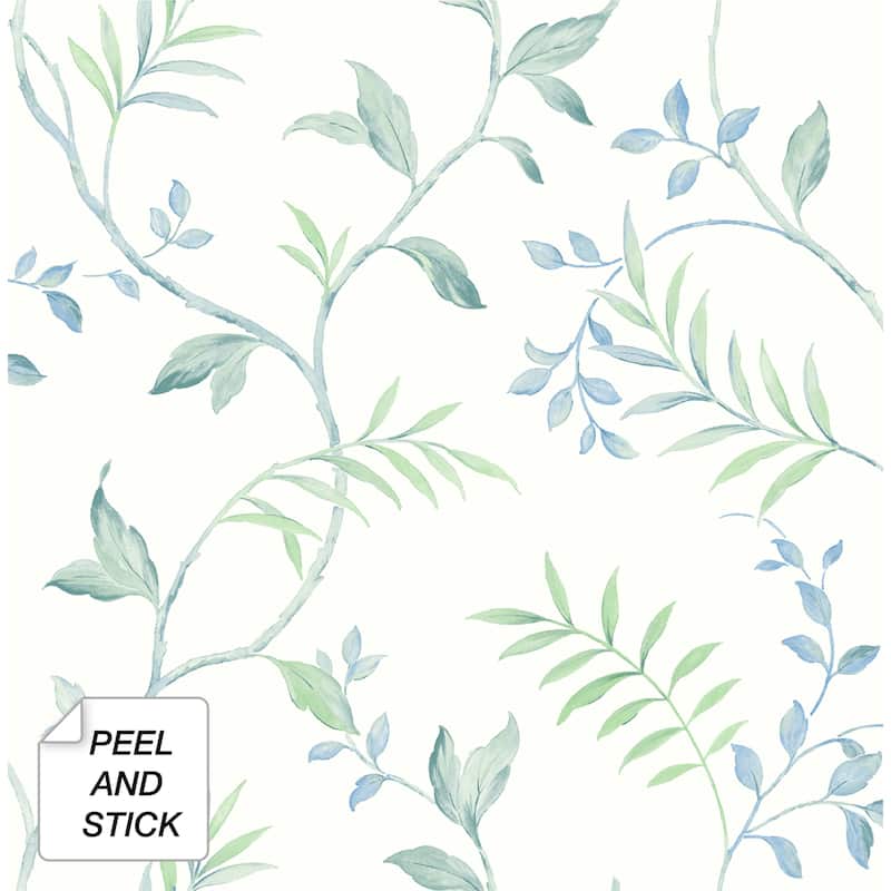 NextWall Watercolor Leaf Trail Peel and Stick Wallpaper - 20.5 in. W x 18 ft. L - 20.5 in. W x 18 ft. L - Sea Glass