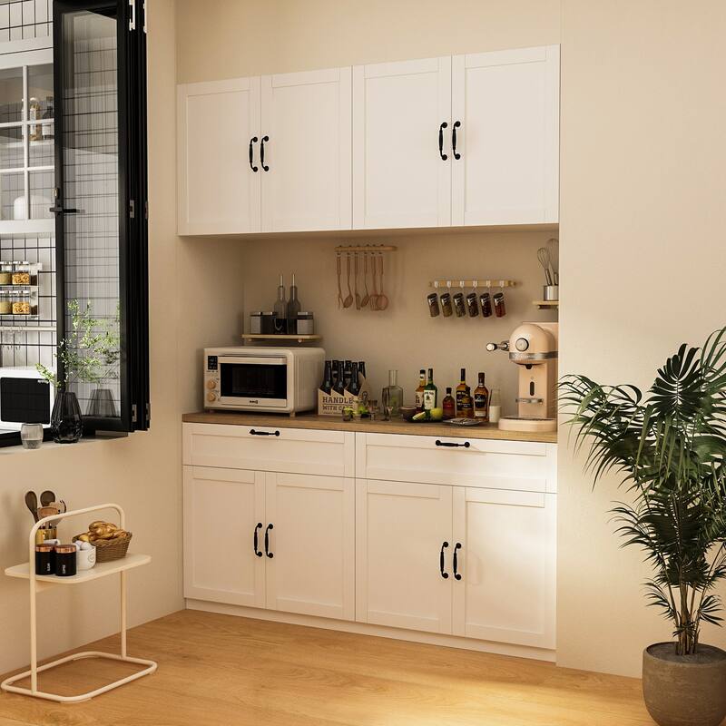 2 Piece Modular Closet Storage Set with Floor and Wall Cabinets Pantry