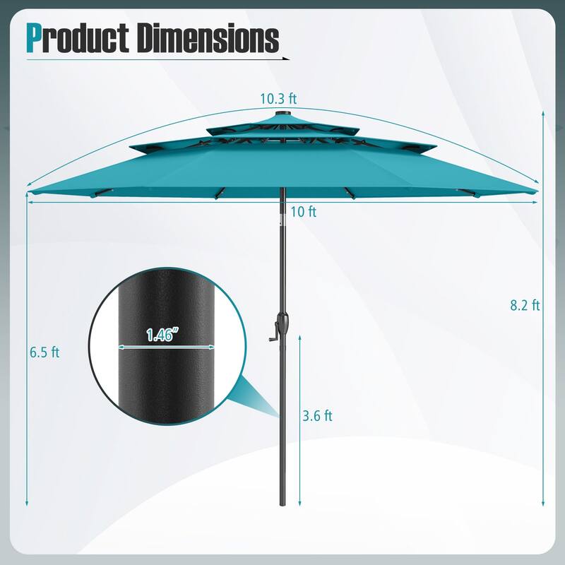 Polyester 10.3ft Solar LED Patio Umbrella with Auto Tilt and Crank