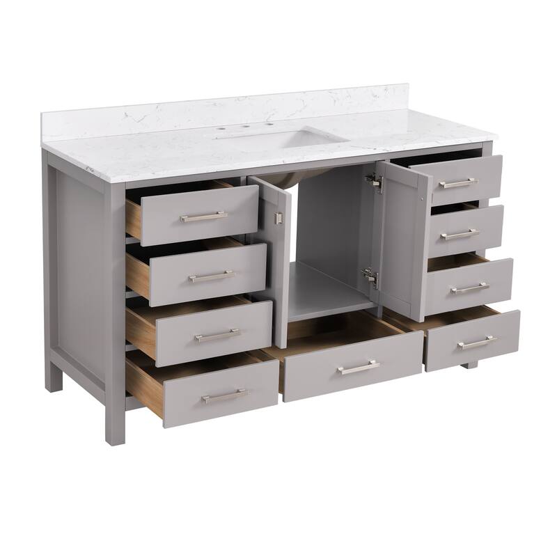 StarrySky 60 inch Undermount Single Sink Bathroom Vanity with Engineered Carrara Marble Top
