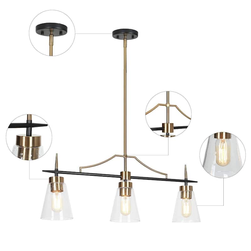 Mid-century Modern 3-Light 27.5W Linear Seeded Cone Glass Kitchen Island Pendant Dining Room Chandelier - L 27.5" * W 5"* H 11"