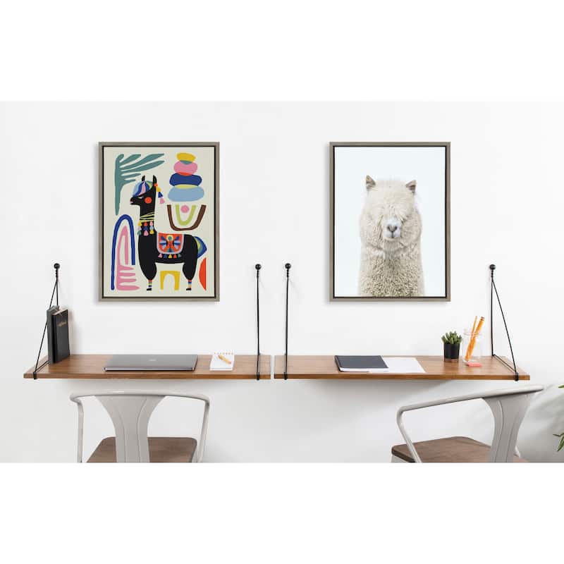Kate and Laurel Sylvie Llama Mesatawe Framed Canvas by Rachel Lee