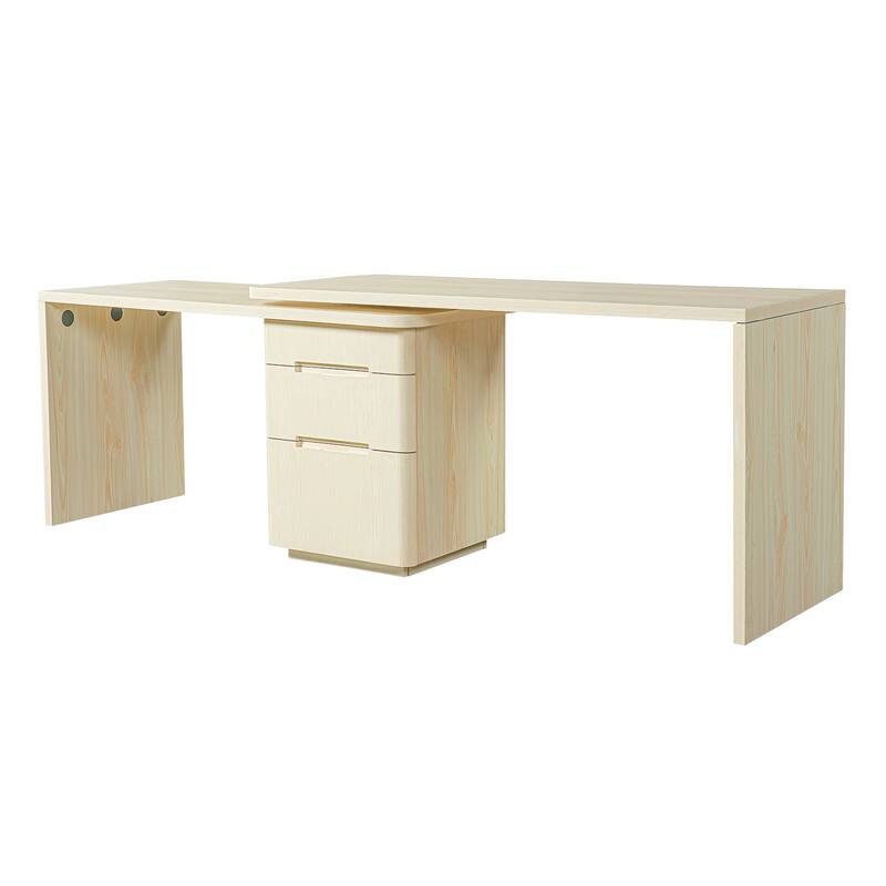 Merax 360 Modern L-Shape Rotating Desk with 3 Drawers and Space-Saving Convertible Workstation