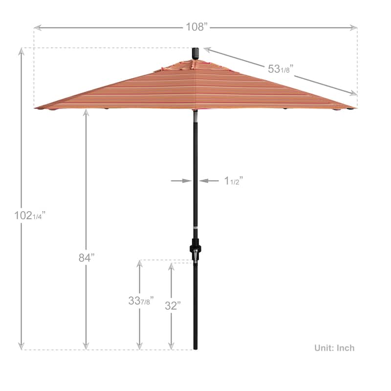 California Umbrella 9' Rd.Crank Lift, Collar Tilt, Aluminum Pole, Fiberglass Rib Patio Umbrella, Black Finish, Sunbrella Fabric