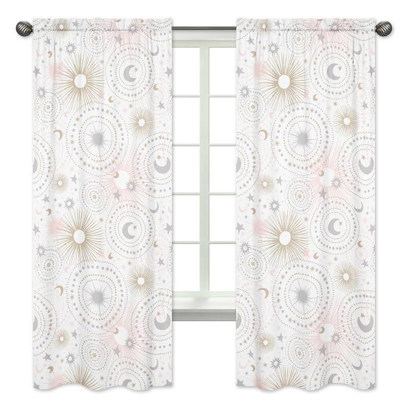 Sweet Jojo Designs Pink, Gold and Grey Star and Moon Celestial Collection 84-inch Window Treatment Curtain Panel Pair