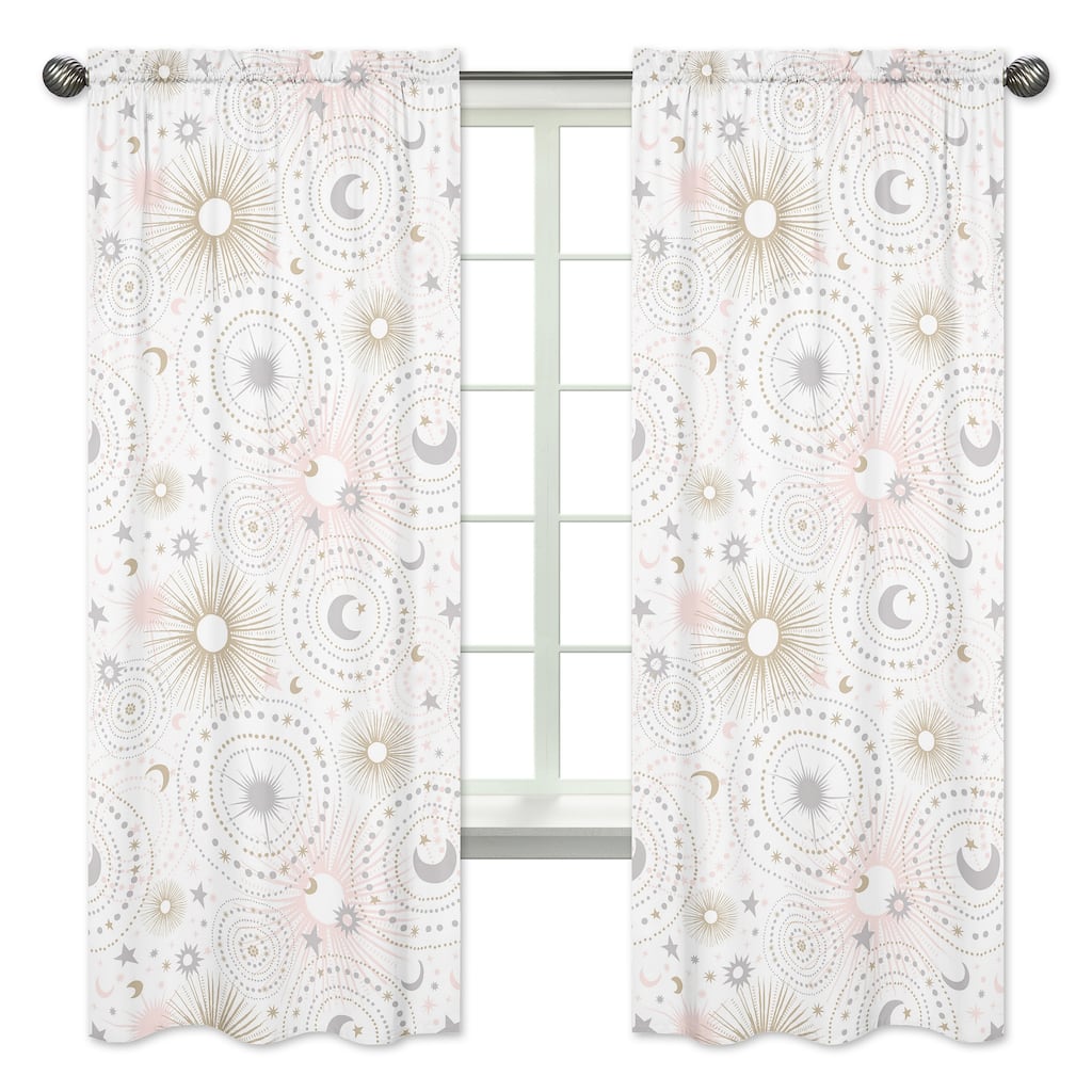 Sweet Jojo Designs Pink, Gold and Grey Star and Moon Celestial Collection 84-inch Window Treatment Curtain Panel Pair