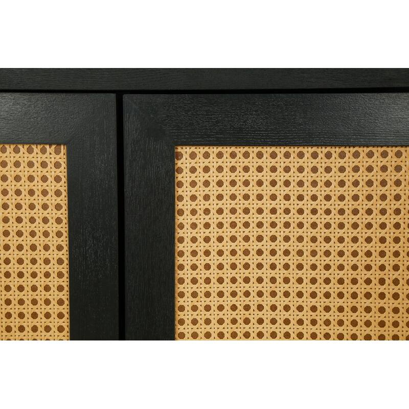 Accent Storage Cabinet, Boho Rattan Sideboard Buffet with 4 Adjustable Shelves, Console Table for Hallway, Living Room, Bedroom