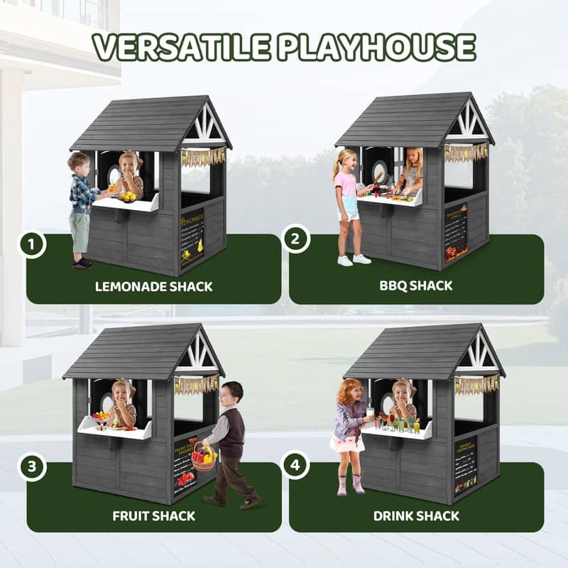Kids Wooden Outdoor Playhouse with Lemonade Stand, Split Door for Kids Ages 3-8 - N/A