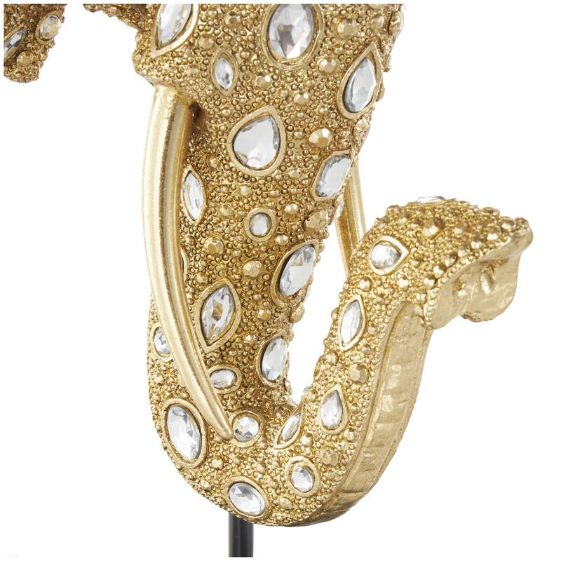Resin Elephant Beaded Decorative Sculpture with Rhinestone Accents and Black Metal Stand - Gold - Roche River Decor