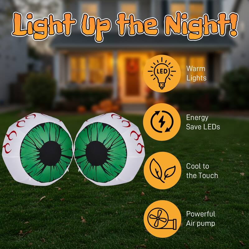 2-Pack 3ft Light-Up Halloween Inflatable Eyeballs for Indoor Outdoor Party Yard Decoration - 3-Feet