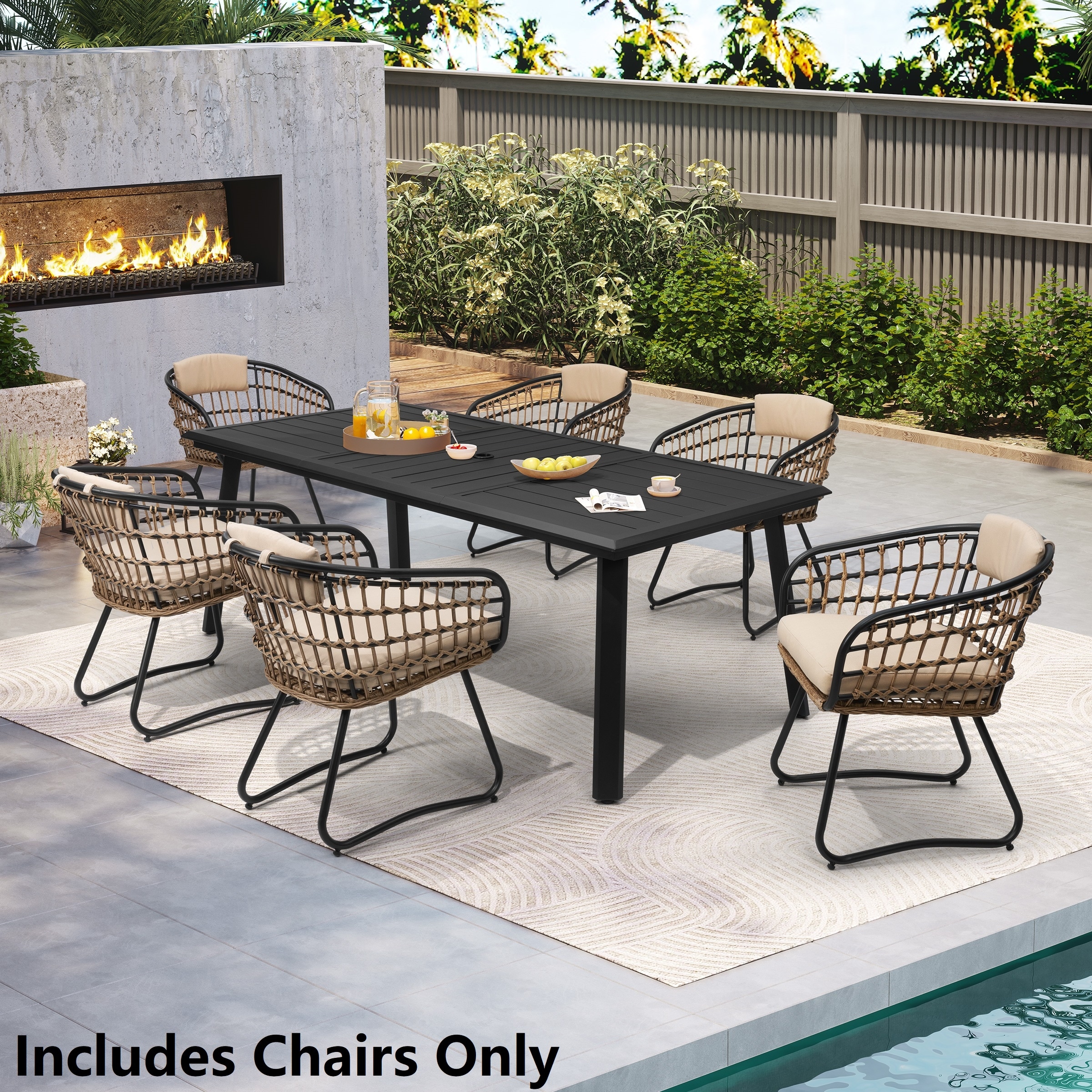 Outdoor Patio Wicker Dining Chairs PE Rattan Seating Set with Cushion