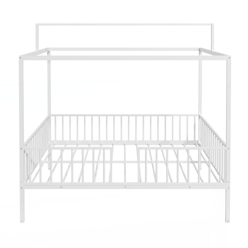 3-in-1 Convertible Montessori Metal floor bed,Modern Minimalist Design Canopy Platform Bed Funland