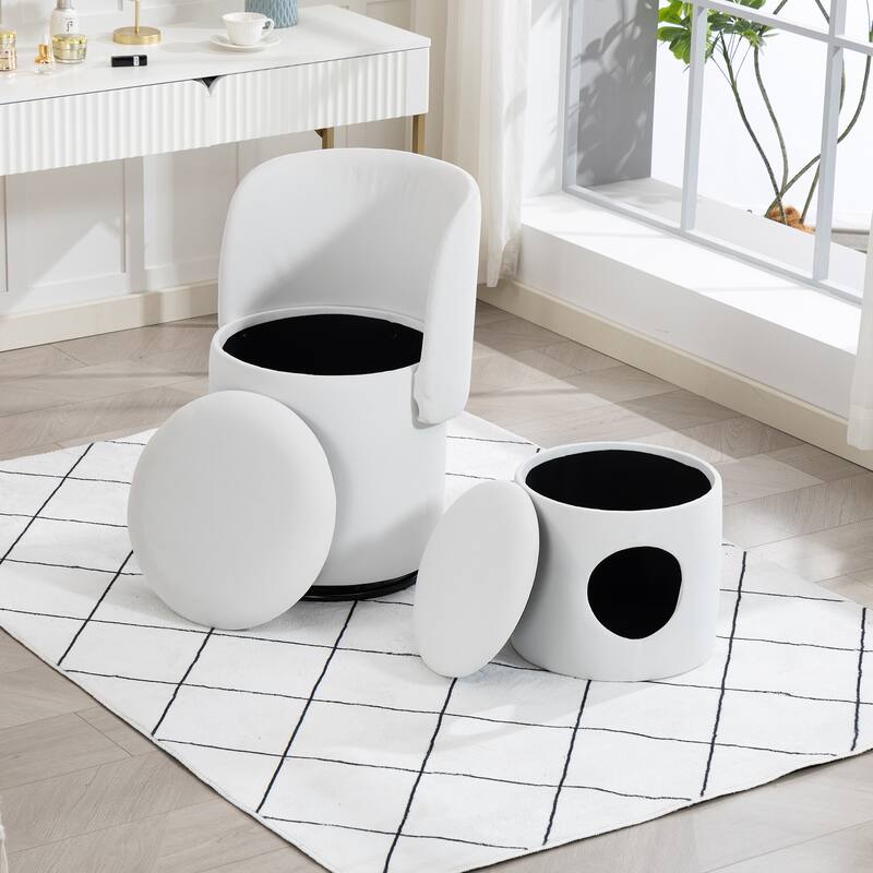 Stylish Upholstered Barrel Chair: 360°Swivel Vanity Stool for Bedroom & Dining Chair, Built-in Storage, Soft Padded Accent Seat