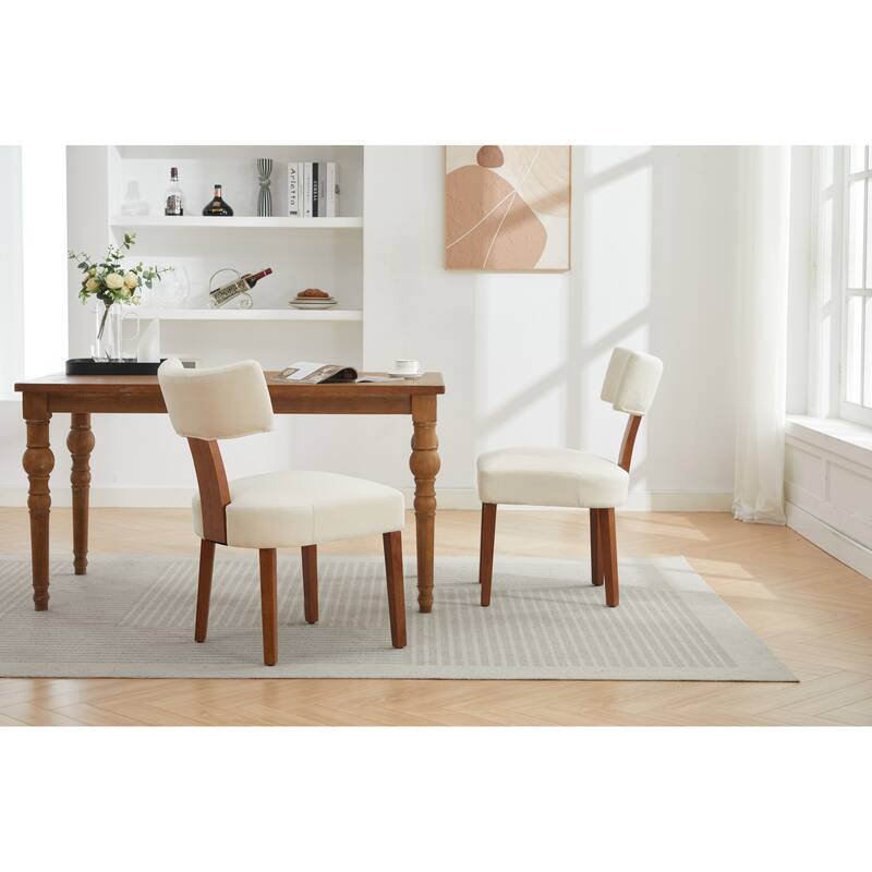 Linen Dining Chairs Set of 2, Armless Chairs with Curved Upholstered Backrest and Wooden Legs for Dining Room