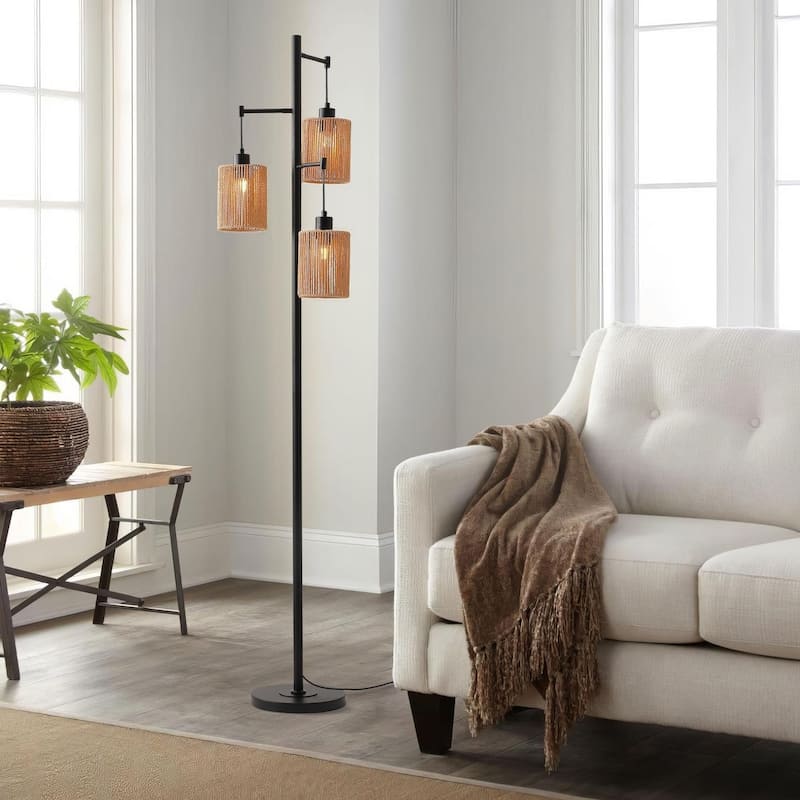GetLedel 68.9" Rattan Tree Floor Lamp with Foot Switch