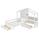 preview thumbnail 7 of 18, Versatility Twin Size House Bed with Upholstered Sofa, Wood Guardrail Bed with Shelves and Two Drawers, Charging Station Design