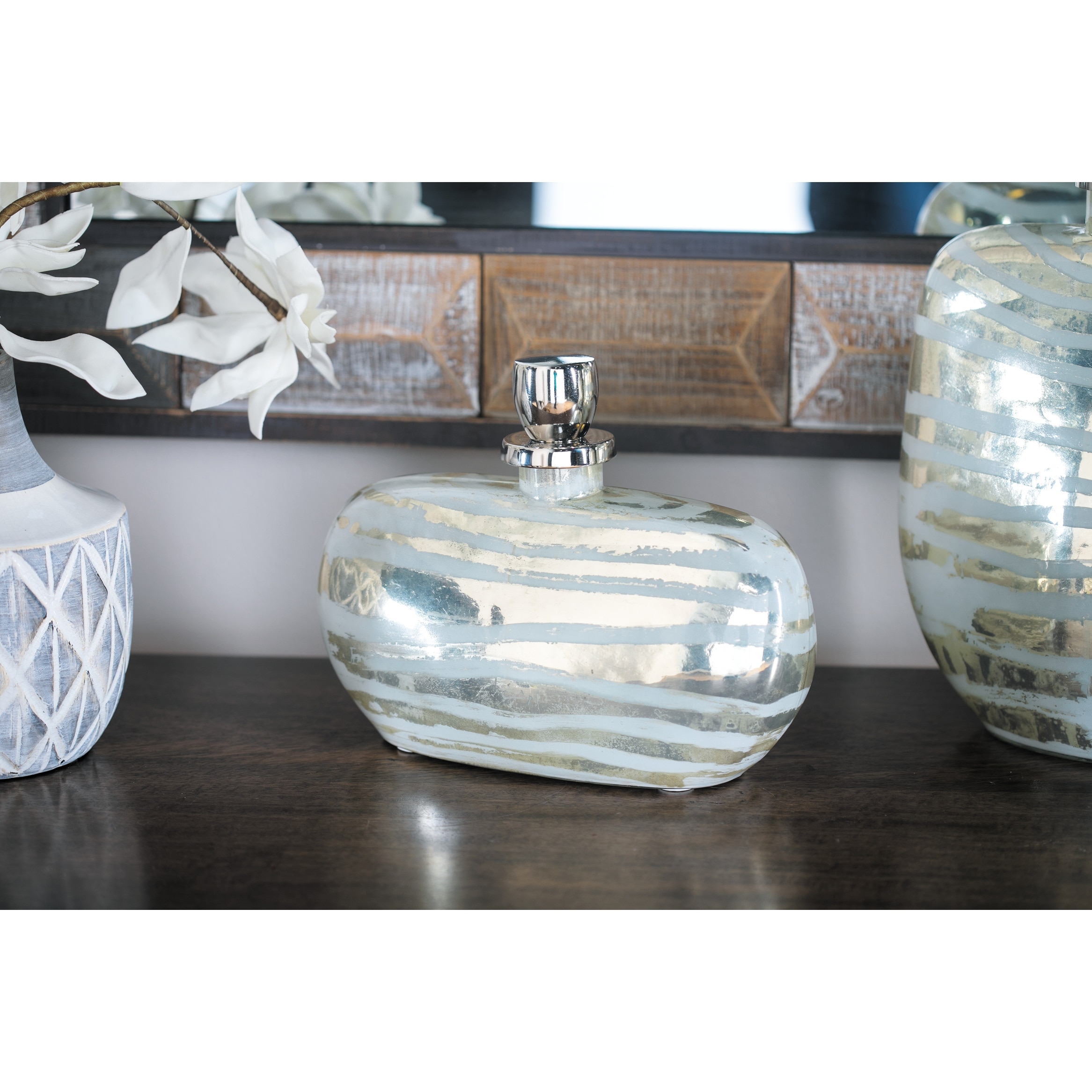 Silver Glass Living Room Decorative Jars with Stoppered Top - 12 x 5 x 9
