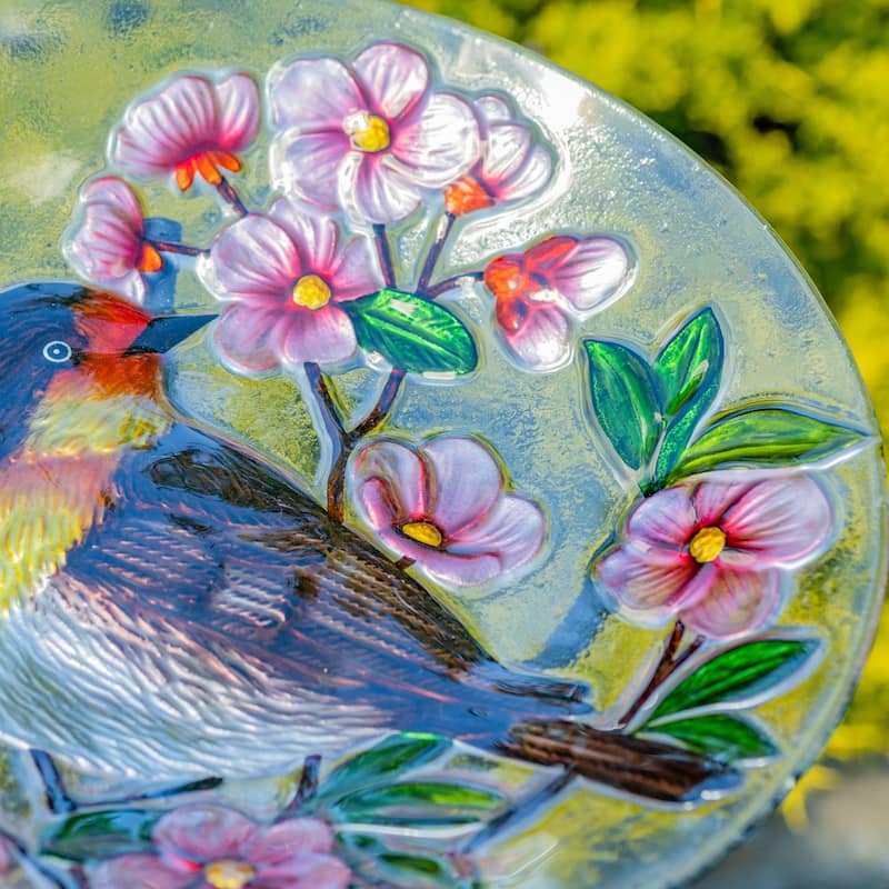 18" Glass Bowl Robin Birdbath with Metal Stand "Michigan"