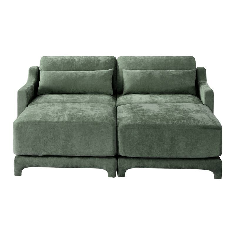 73.2" Chenille 2-Seater Sofa with Ottoman, 2 Pillows & Solid Wood Frame